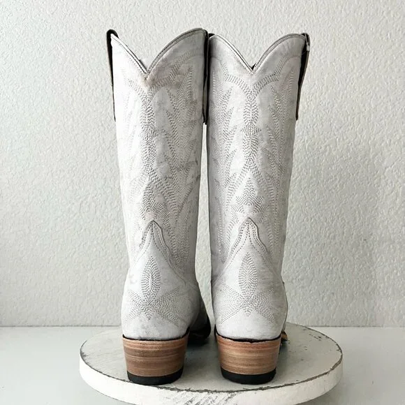 Lane LEXINGTON Women Cowboy Boots 8 White Leather Western Cowgirl Mid Calf Tall - Picture 3 of 11